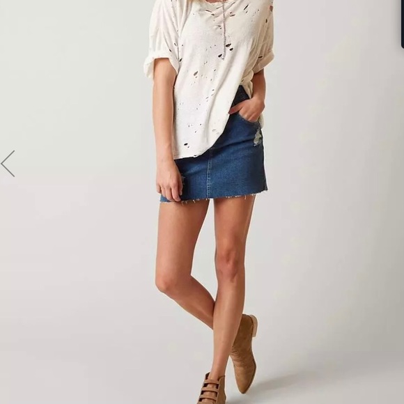 FREE PEOPLE Corsette Denim Distressed Mini Skirt - Picture 16 of 16
